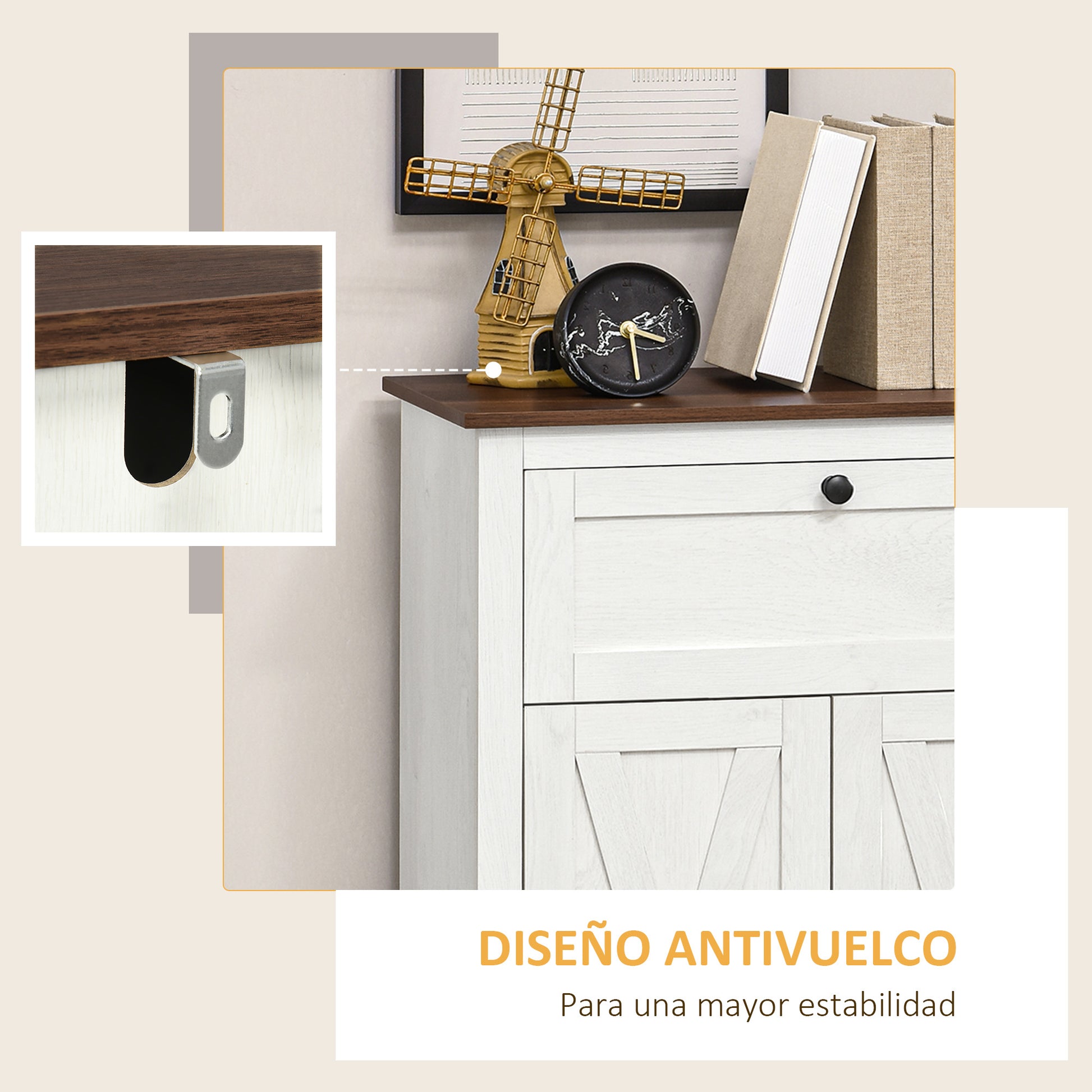 Sideboard for Living Room Storage Cabinet with Double Doors Drawer and Adjustable Shelf for Kitchen Bedroom 60x30x87.4 cm White