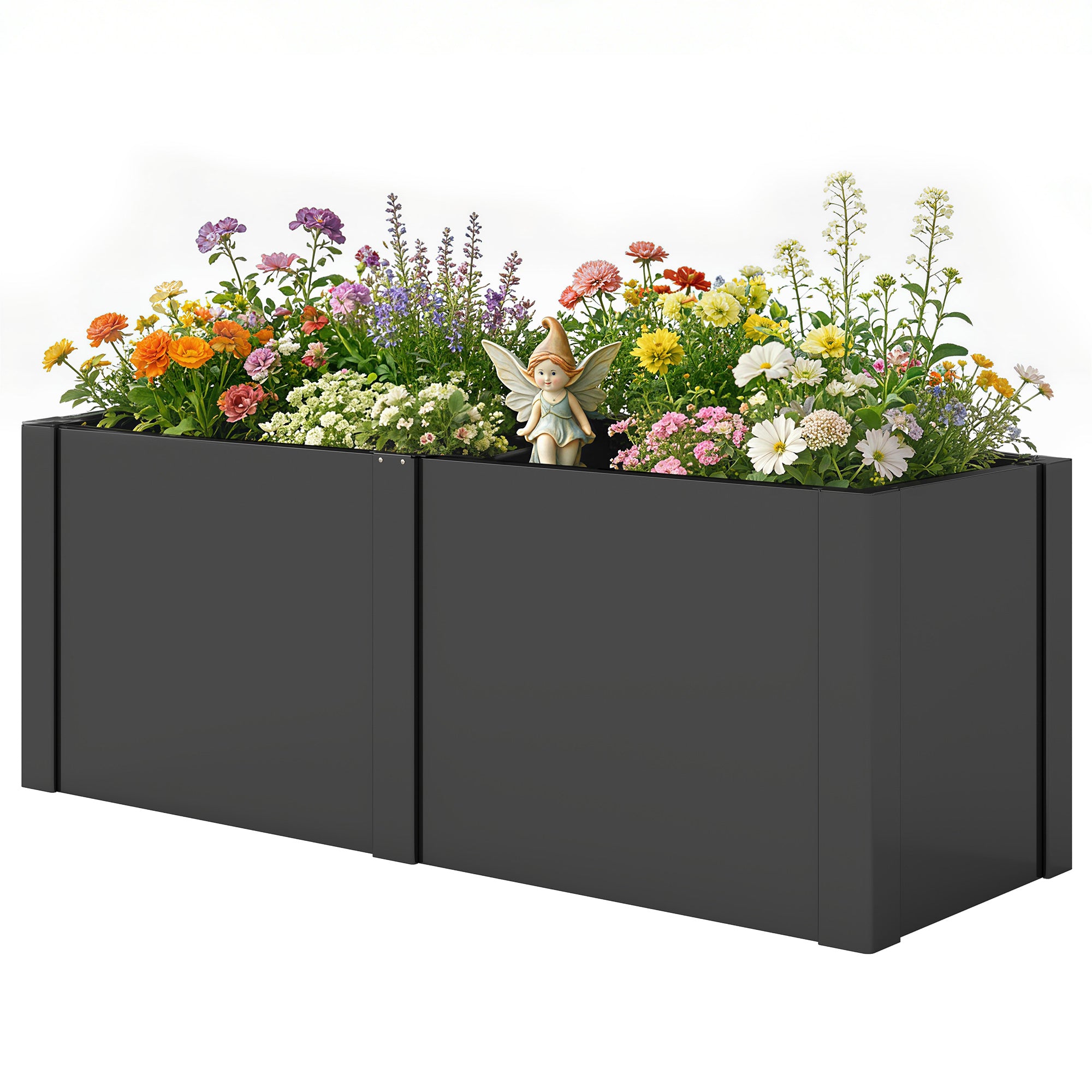 Metal Raised Garden Bed 59 x 21 x 22 in — Galvanized, UV-Protected, Open-Bottom Planter with Divider, Black