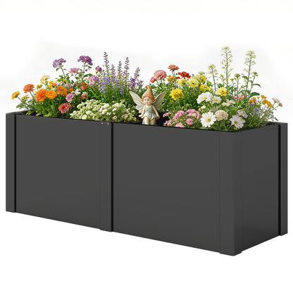 Metal Raised Garden Bed 59 x 21 x 22 in — Galvanized, UV-Protected, Open-Bottom Planter with Divider, Black
