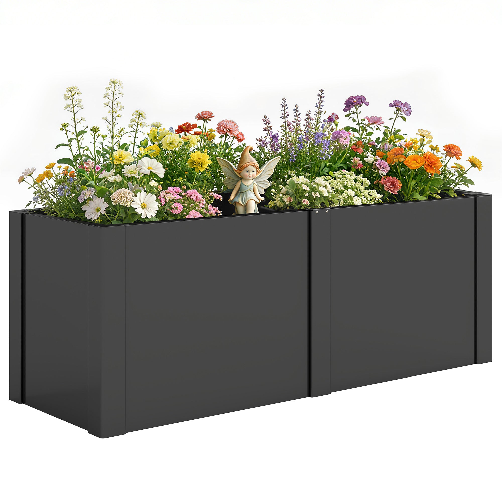Metal Raised Garden Bed 59 x 21 x 22 in — Galvanized, UV-Protected, Open-Bottom Planter with Divider, Black