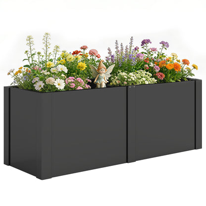 Metal Raised Garden Bed 59 x 21 x 22 in — Galvanized, UV-Protected, Open-Bottom Planter with Divider, Black