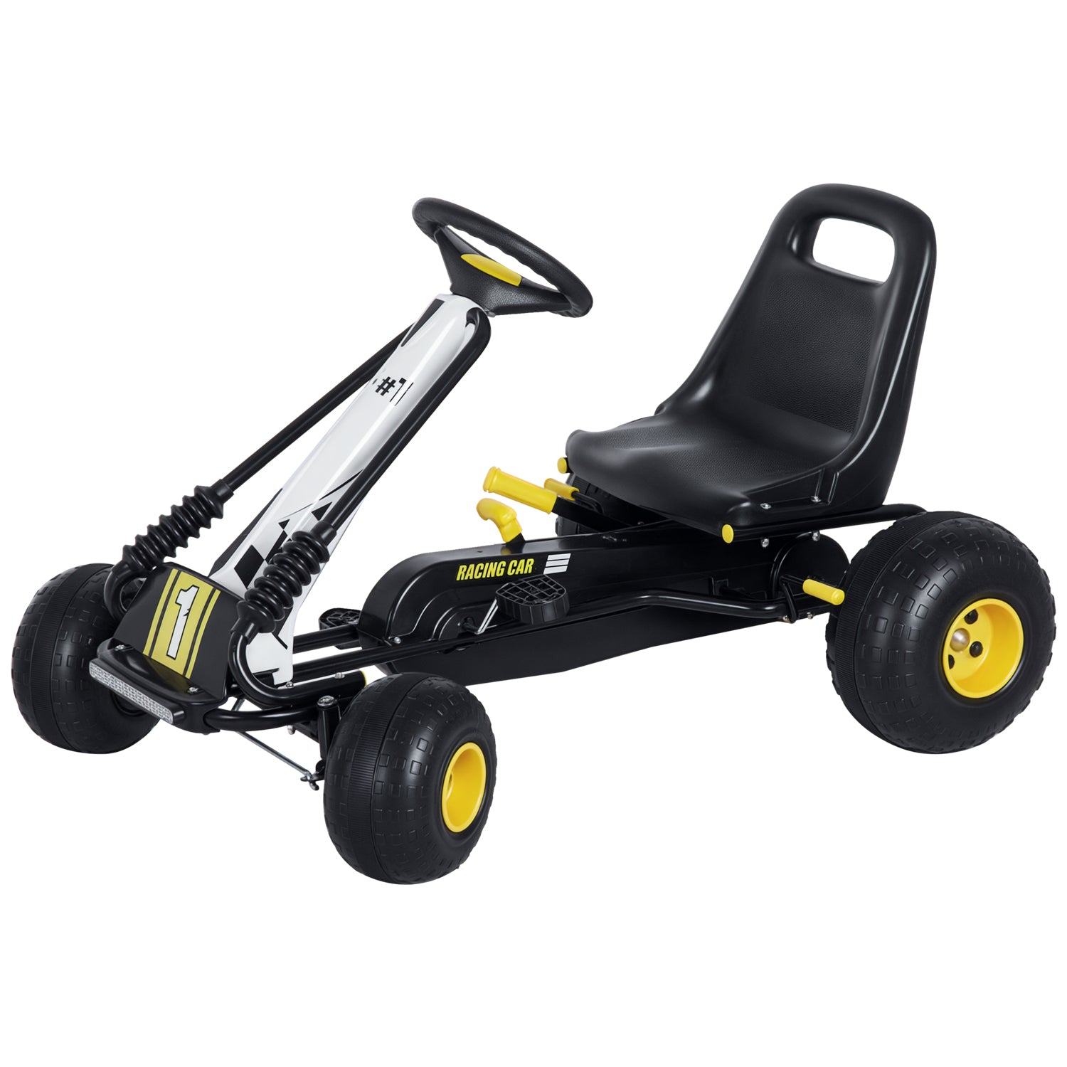 Kids Pedal Go Kart with Adjustable Seat, Brake, and Clutch, 95x66.5x57cm, White Black