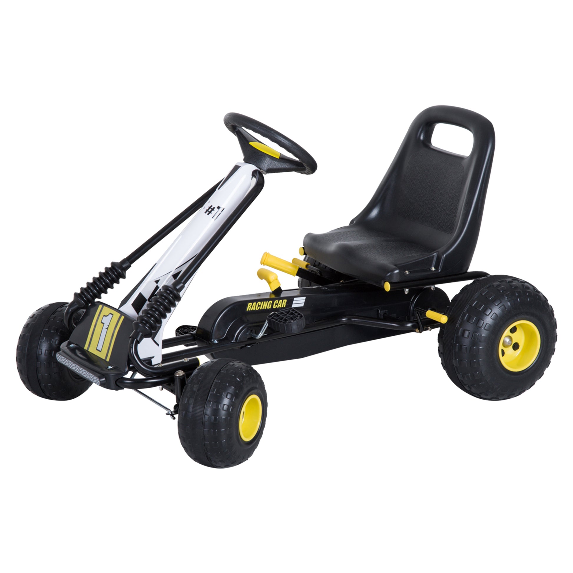 Kids Pedal Go Kart with Adjustable Seat, Brake, and Clutch, 95x66.5x57cm, White Black