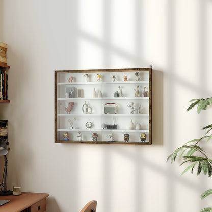 Collection Showcase Wall Cabinet 80 x 9.5 x 60 cm with 4 Adjustable Height Shelves and 2 Sliding Glass Doors, for Collecting Miniatures and Miniature Cars, Brown