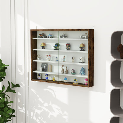 Collection Showcase Wall Cabinet 80 x 9.5 x 60 cm with 4 Adjustable Height Shelves and 2 Sliding Glass Doors, for Collecting Miniatures and Miniature Cars, Brown