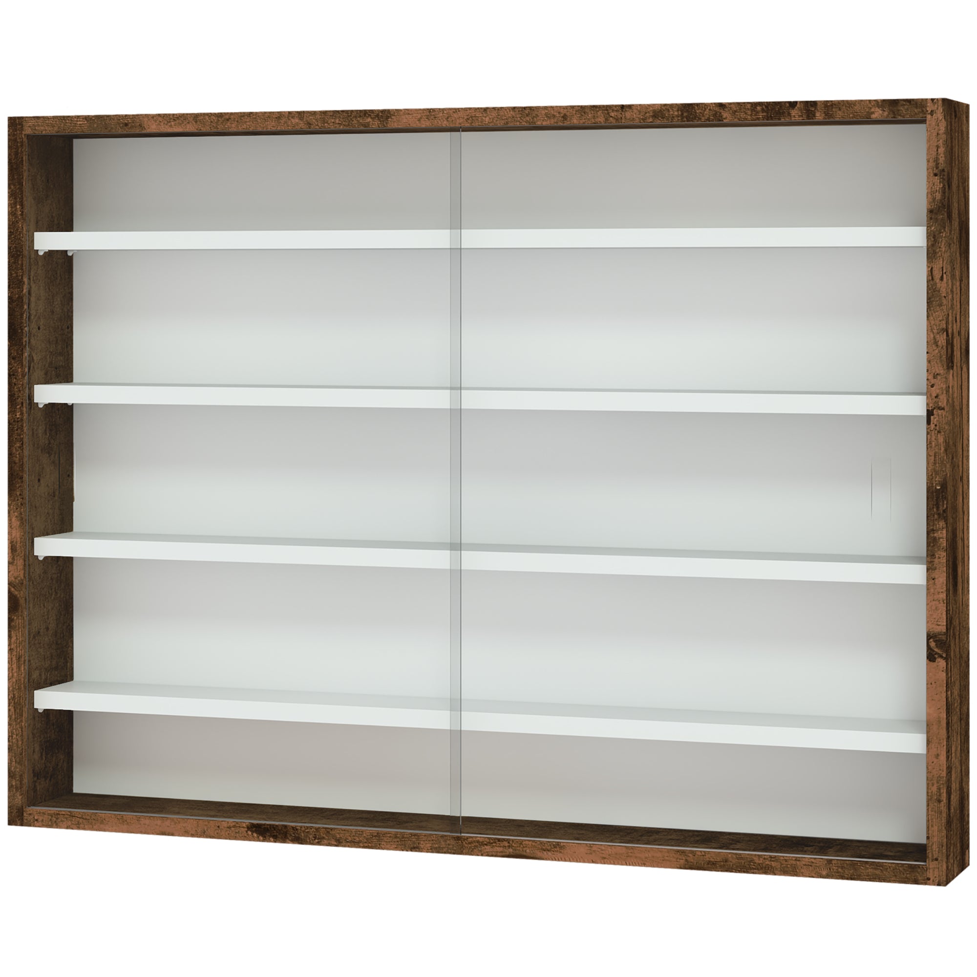 Collection Showcase Wall Cabinet 80 x 9.5 x 60 cm with 4 Adjustable Height Shelves and 2 Sliding Glass Doors, for Collecting Miniatures and Miniature Cars, Brown