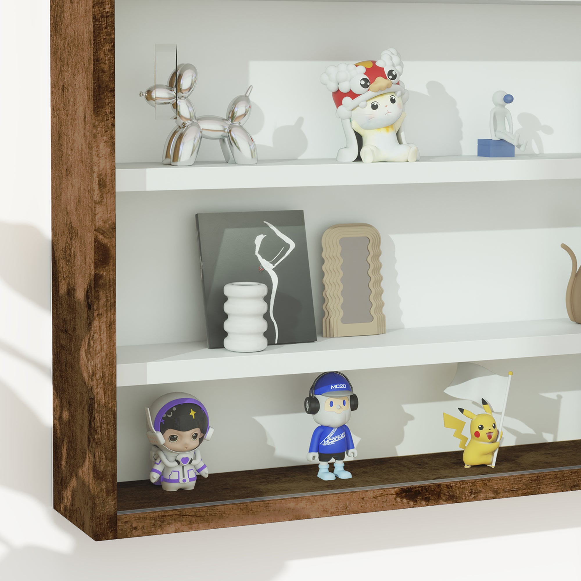 Collection Showcase Wall Cabinet 80 x 9.5 x 60 cm with 4 Adjustable Height Shelves and 2 Sliding Glass Doors, for Collecting Miniatures and Miniature Cars, Brown