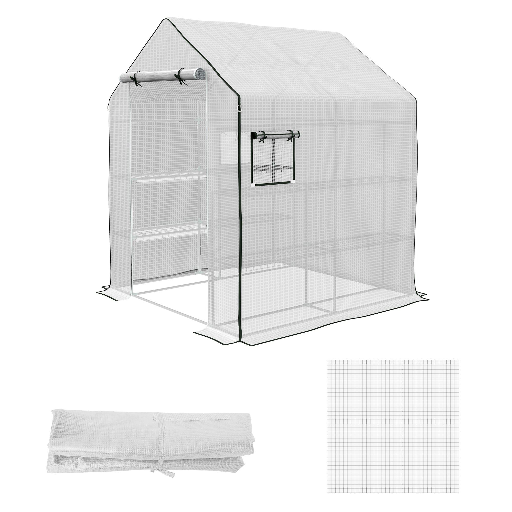 greenhouse film 1.4 x 1.9 m, waterproof garden film with UV protection side window, tear-resistant film made of polyethylene, cover for greenhouse, tunnel film for outdoor use, plants, white