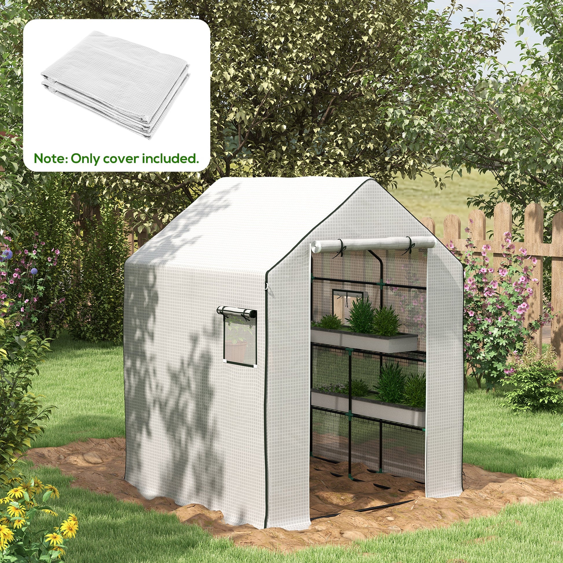 greenhouse film 1.4 x 1.9 m, waterproof garden film with UV protection side window, tear-resistant film made of polyethylene, cover for greenhouse, tunnel film for outdoor use, plants, white