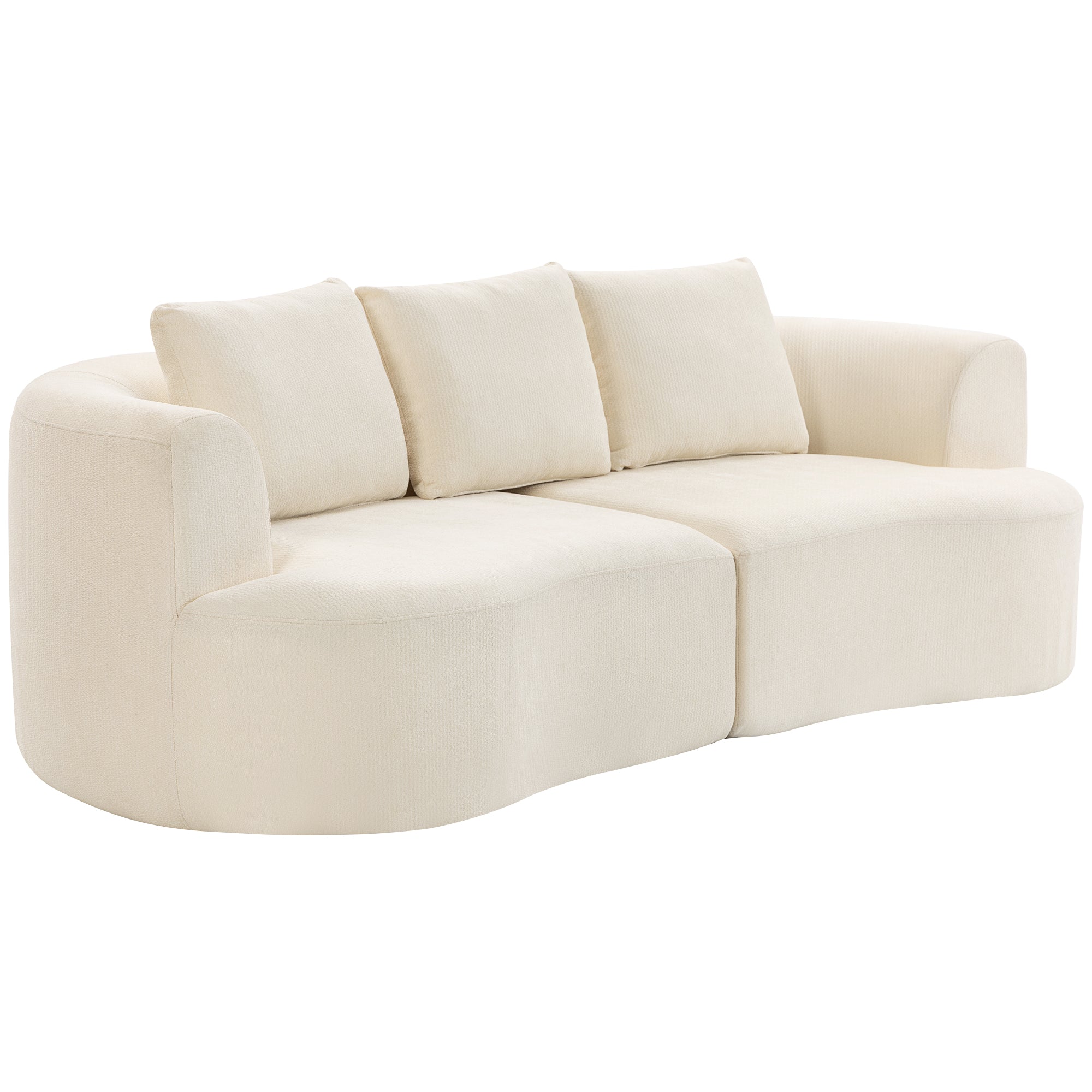3-Seater Sofa, 260 cm Chenille Cloud Couch with 3 Lumbar Cushions, Wide Armrests, Padded Seat — Cream White