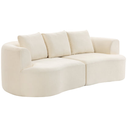 3-Seater Sofa, 260 cm Chenille Cloud Couch with 3 Lumbar Cushions, Wide Armrests, Padded Seat — Cream White