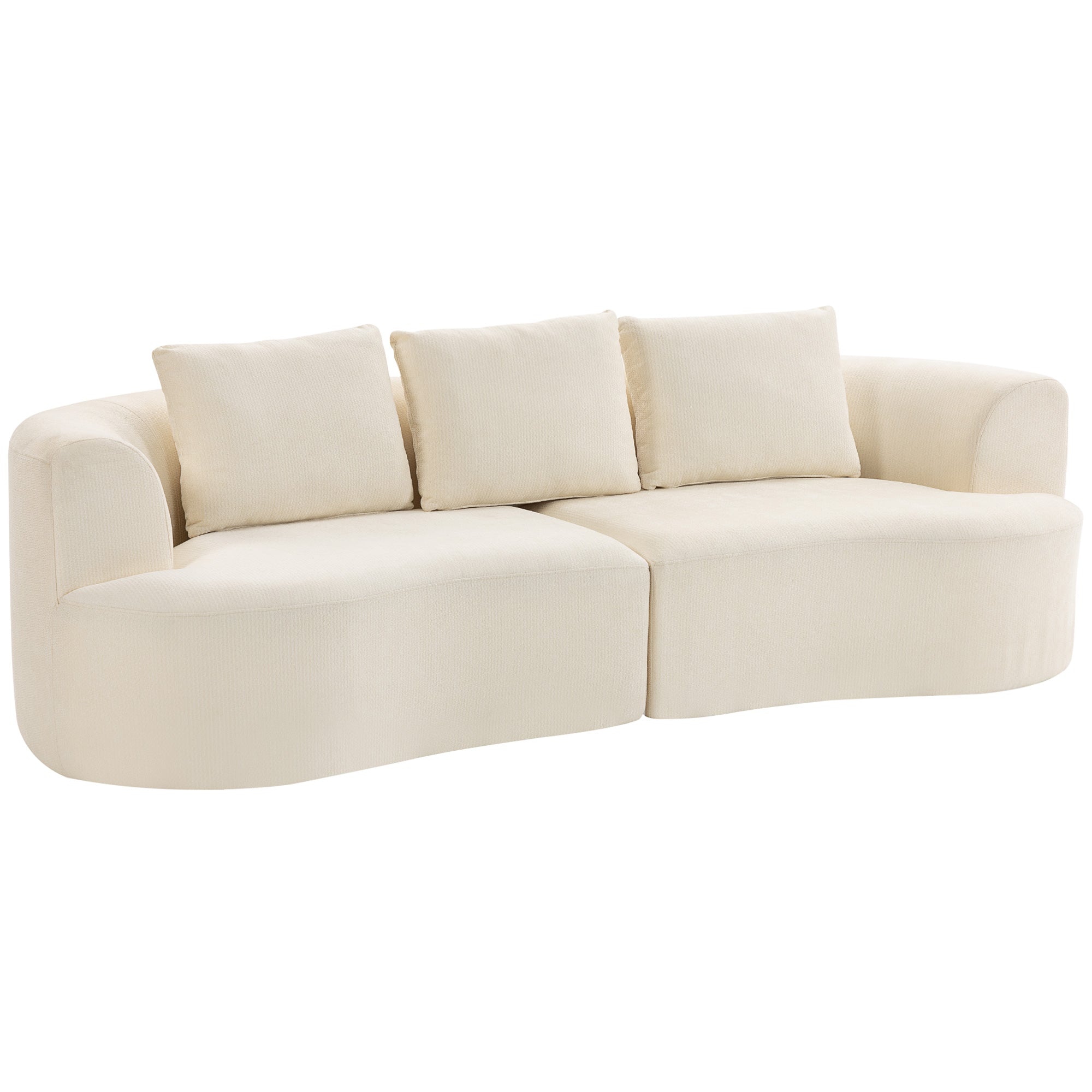 3-Seater Sofa, 260 cm Chenille Cloud Couch with 3 Lumbar Cushions, Wide Armrests, Padded Seat — Cream White