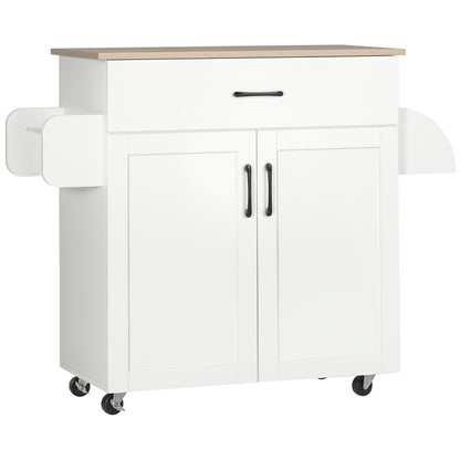Kitchen Cart with 1 Drawer 2 Doors Towel Rail and Spice Rack Serving Trolley with Wheels for Dining Room Living Room Bar Load 80 kg 105x36x85 cm White