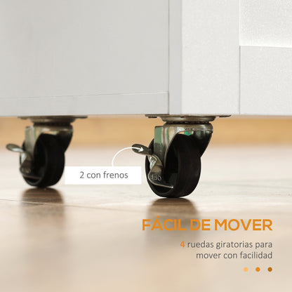 Kitchen Cart with 1 Drawer 2 Doors Towel Rail and Spice Rack Serving Trolley with Wheels for Dining Room Living Room Bar Load 80 kg 105x36x85 cm White