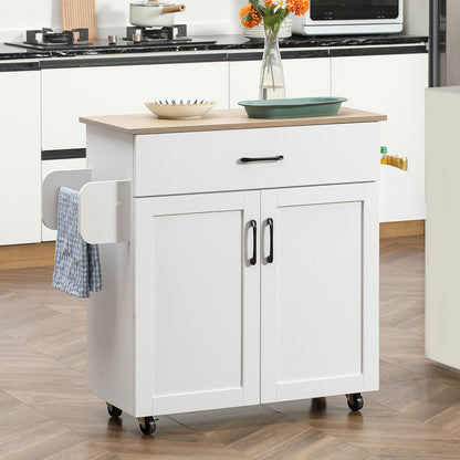 Kitchen Cart with 1 Drawer 2 Doors Towel Rail and Spice Rack Serving Trolley with Wheels for Dining Room Living Room Bar Load 80 kg 105x36x85 cm White