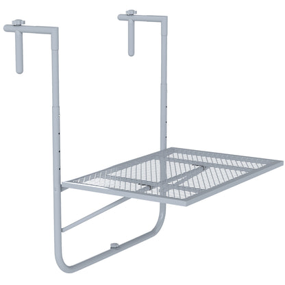 Foldable Hanging Balcony Table – 4-Position Height-Adjustable Metal Clamp-On Railing Table, Weather-Resistant, 23.6 x 15.7 in (60 x 40 cm), Gray