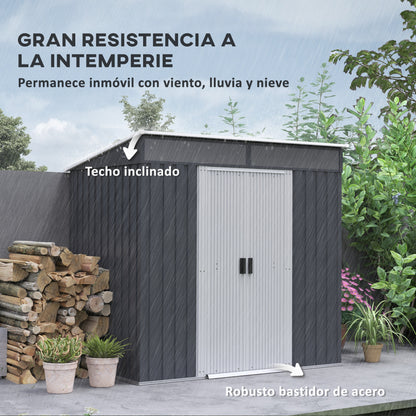 2m² Garden Shed 195x122x181.5 cm Metal Outdoor Shed with Floorless Base Sliding Door 2 Windows and Anti-UV for Storing Tools on Terrace Patio Dark Gray