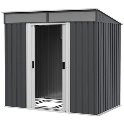 2m² Garden Shed 195x122x181.5 cm Metal Outdoor Shed with Floorless Base Sliding Door 2 Windows and Anti-UV for Storing Tools on Terrace Patio Dark Gray