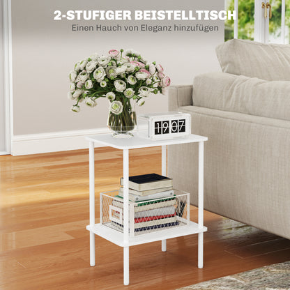 Side Table Square Coffee Table with 2 Levels, End Table with Metal Frame, Modern Living Room Table Sofa Table for Living Room Bedroom 40cm x 30cm x 52.2cm White