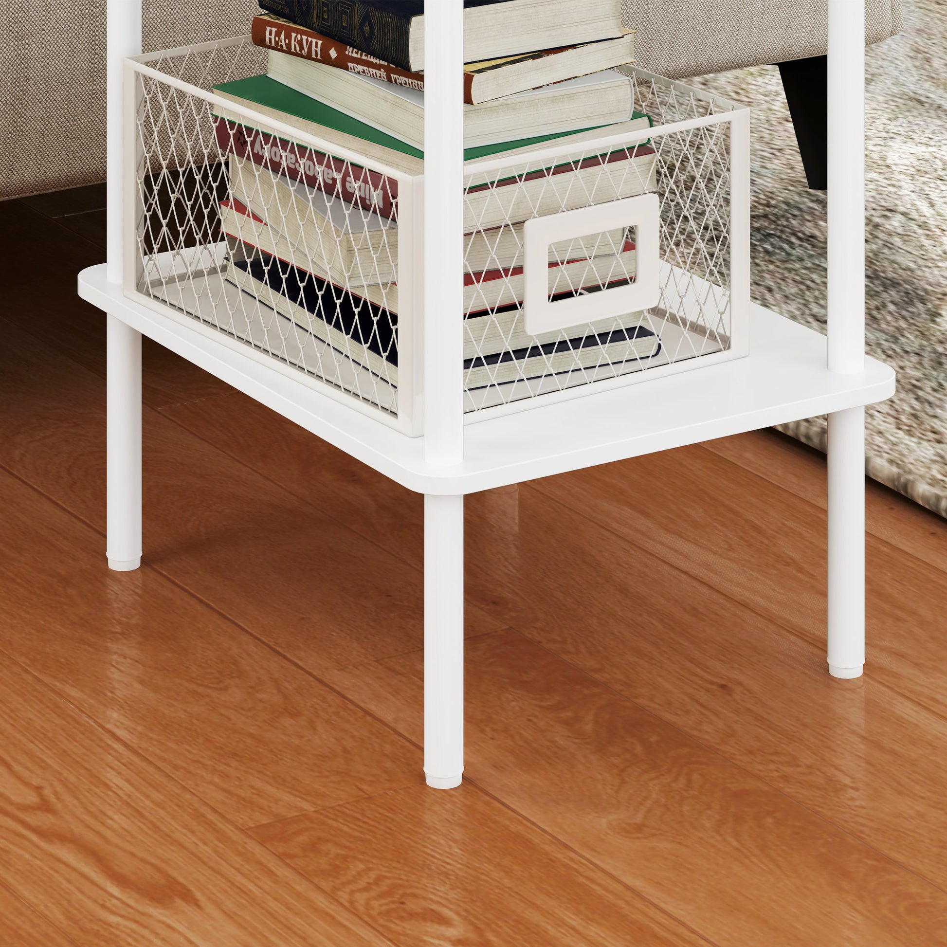 Side Table Square Coffee Table with 2 Levels, End Table with Metal Frame, Modern Living Room Table Sofa Table for Living Room Bedroom 40cm x 30cm x 52.2cm White