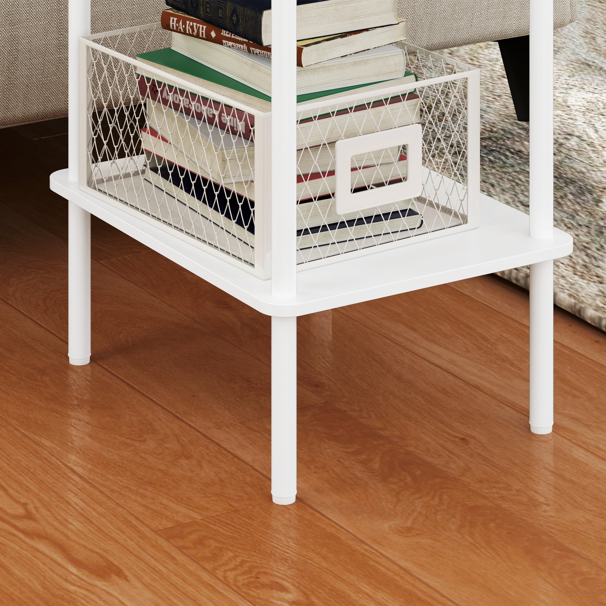 Side Table Square Coffee Table with 2 Levels, End Table with Metal Frame, Modern Living Room Table Sofa Table for Living Room Bedroom 40cm x 30cm x 52.2cm White