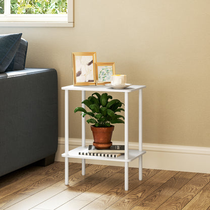 Side Table Square Coffee Table with 2 Levels, End Table with Metal Frame, Modern Living Room Table Sofa Table for Living Room Bedroom 40cm x 30cm x 52.2cm White