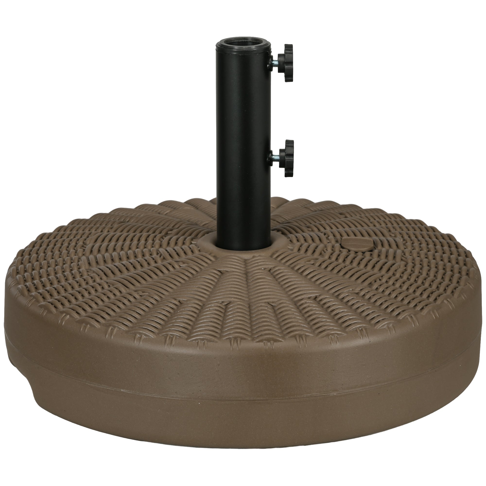 Umbrella Base with Built-in Handles, HDPE and Steel Umbrella Stand with Side Spout, for Umbrella Poles of Ø38/48 mm, Ø51x36 cm, Brown and Black