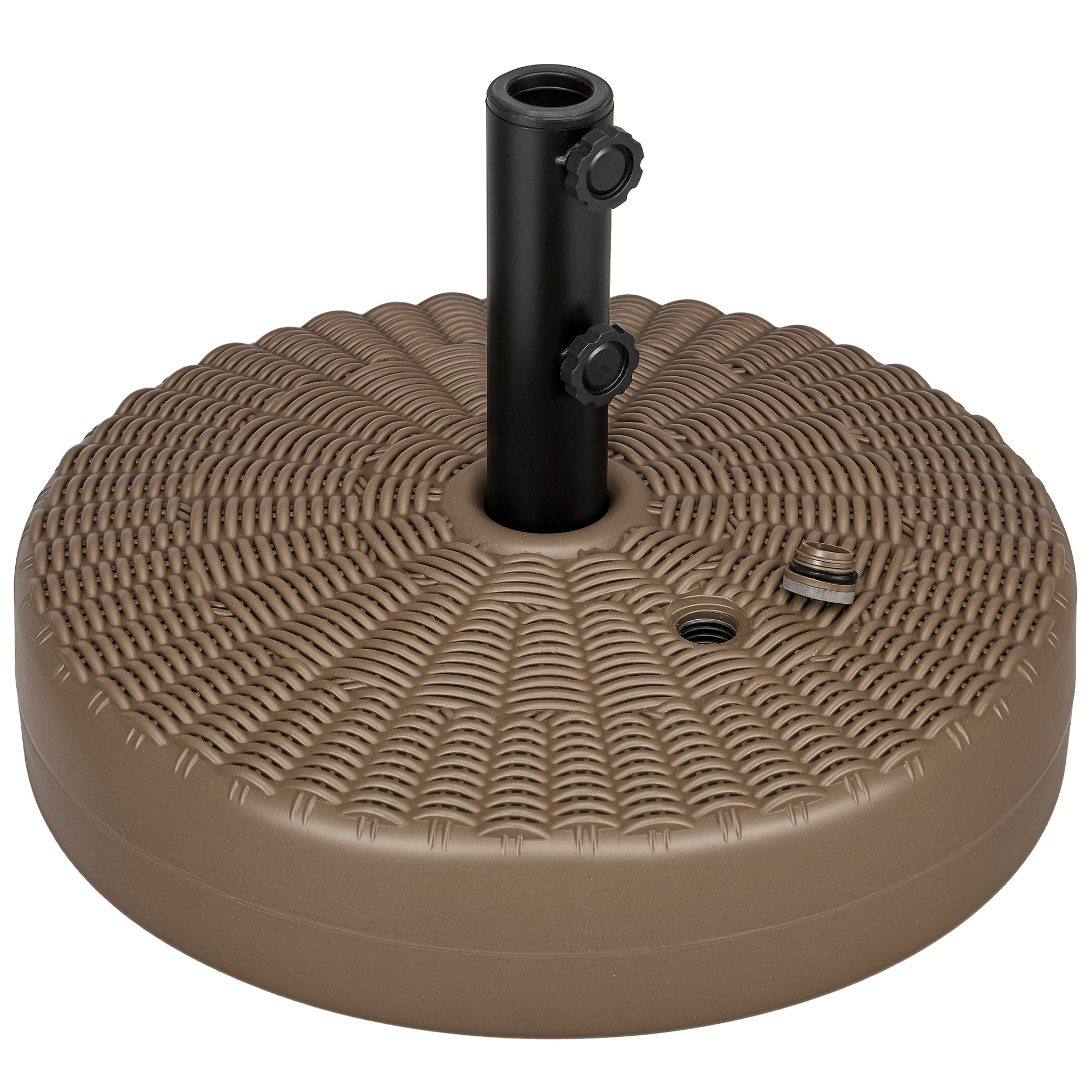 Umbrella Base with Built-in Handles, HDPE and Steel Umbrella Stand with Side Spout, for Umbrella Poles of Ø38/48 mm, Ø51x36 cm, Brown and Black