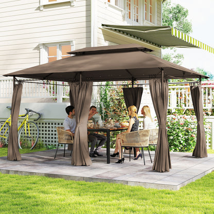 Outdoor Gazebo 13' x 9.8' (4 x 3 m) — Double-Vent Roof, 6 Metal Posts, 12 Drainage Outlets — Khaki