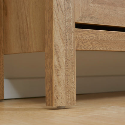 Entryway Shoe Cabinet, Shoe Storage with 3 Drawers with Folding Cane Rattan Doors and Adjustable Shelf, Entryway and Hallway Furniture for 18 Pairs - 80 x 23.5 x 121.5 cm Natural Wood