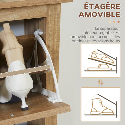 Entryway Shoe Cabinet, Shoe Storage with 3 Drawers with Folding Cane Rattan Doors and Adjustable Shelf, Entryway and Hallway Furniture for 18 Pairs - 80 x 23.5 x 121.5 cm Natural Wood