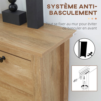 Entryway Shoe Cabinet, Shoe Storage with 3 Drawers with Folding Cane Rattan Doors and Adjustable Shelf, Entryway and Hallway Furniture for 18 Pairs - 80 x 23.5 x 121.5 cm Natural Wood