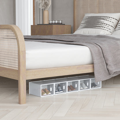 8-Piece Shoe Boxes Set, Shoe Organizer with Magnetic Doors, Shoe Box with Lid, Plastic Shoe Storage for Shoes up to Size 45, Transparent+White