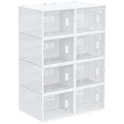 8-Piece Shoe Boxes Set, Shoe Organizer with Magnetic Doors, Shoe Box with Lid, Plastic Shoe Storage for Shoes up to Size 45, Transparent+White