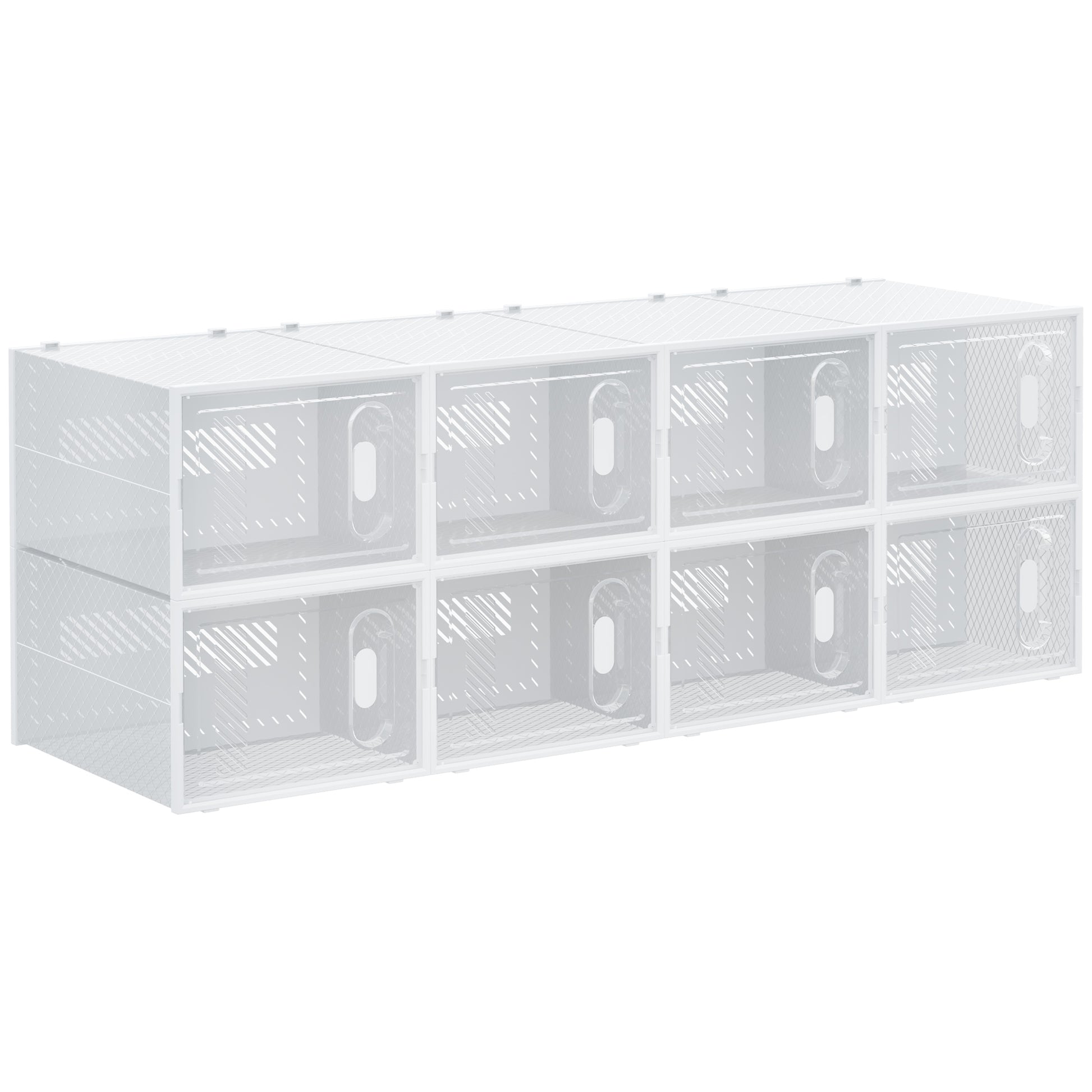 8-Piece Shoe Boxes Set, Shoe Organizer with Magnetic Doors, Shoe Box with Lid, Plastic Shoe Storage for Shoes up to Size 45, Transparent+White
