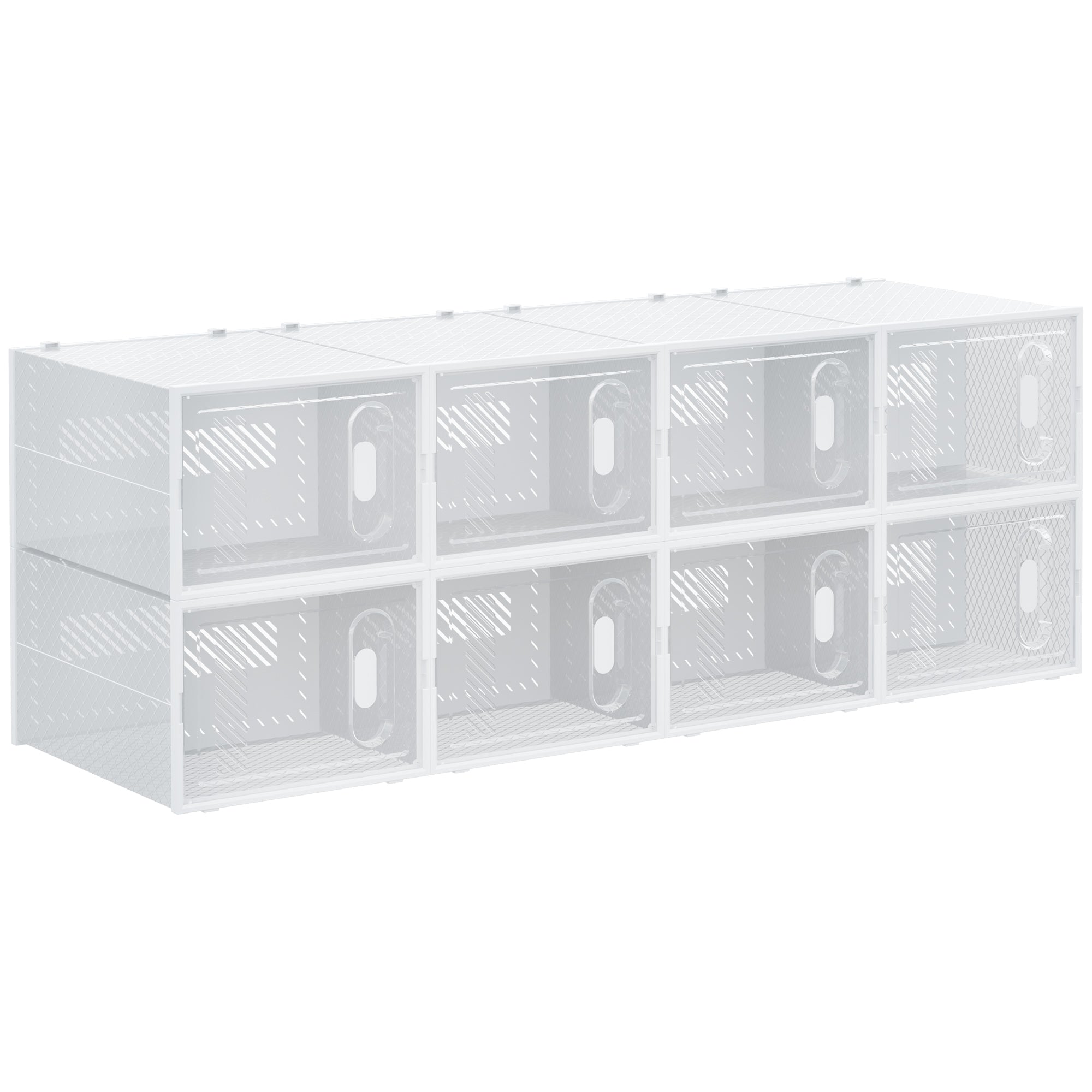 8-Piece Shoe Boxes Set, Shoe Organizer with Magnetic Doors, Shoe Box with Lid, Plastic Shoe Storage for Shoes up to Size 45, Transparent+White
