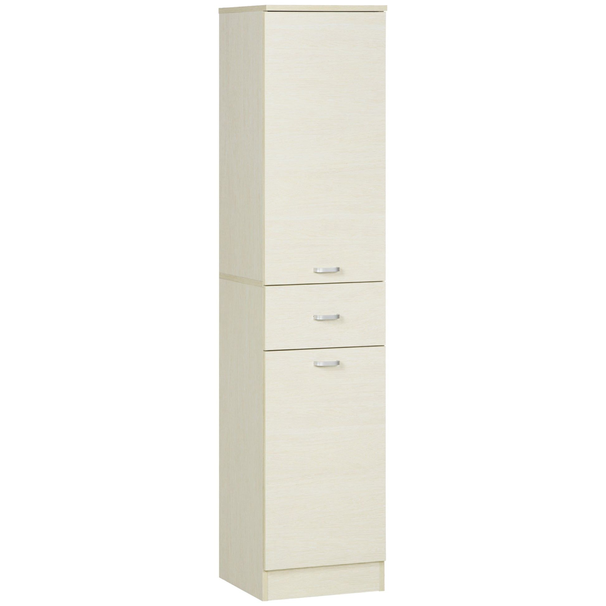 Wooden Bathroom Cabinet with 2 Cabinets, Central Drawer, and Adjustable Shelves, 34x34x150cm, Wood Color