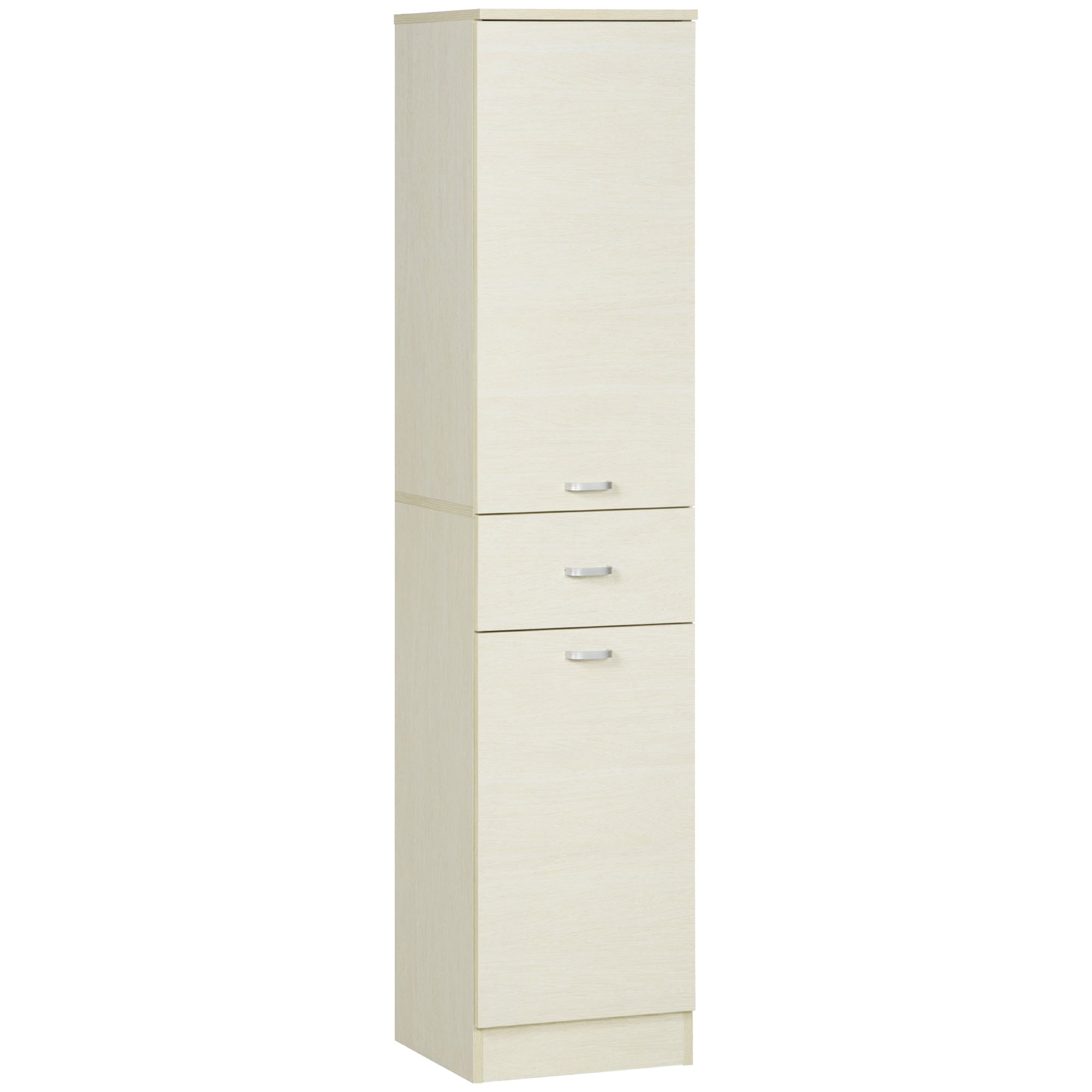 Wooden Bathroom Cabinet with 2 Cabinets, Central Drawer, and Adjustable Shelves, 34x34x150cm, Wood Color