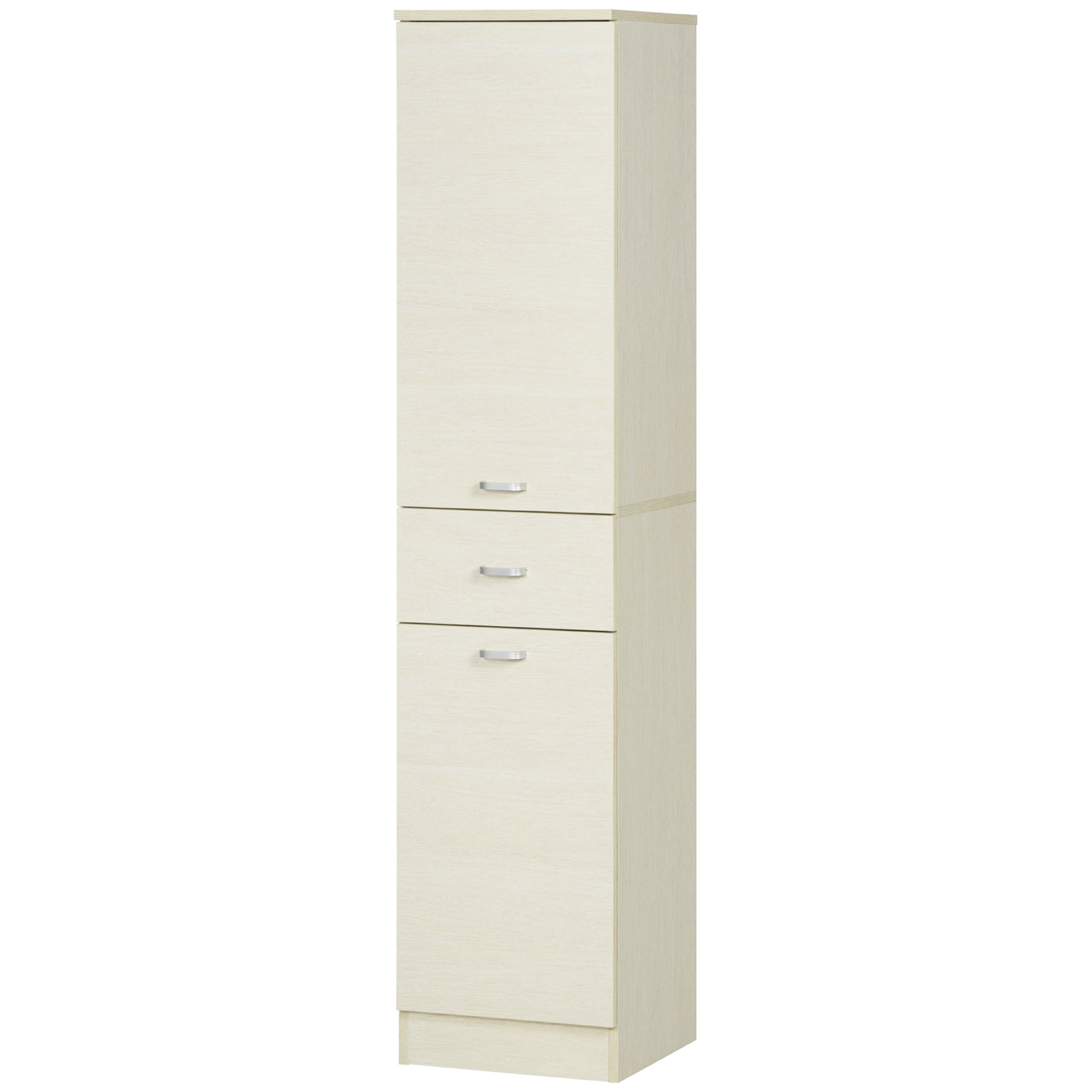 Wooden Bathroom Cabinet with 2 Cabinets, Central Drawer, and Adjustable Shelves, 34x34x150cm, Wood Color
