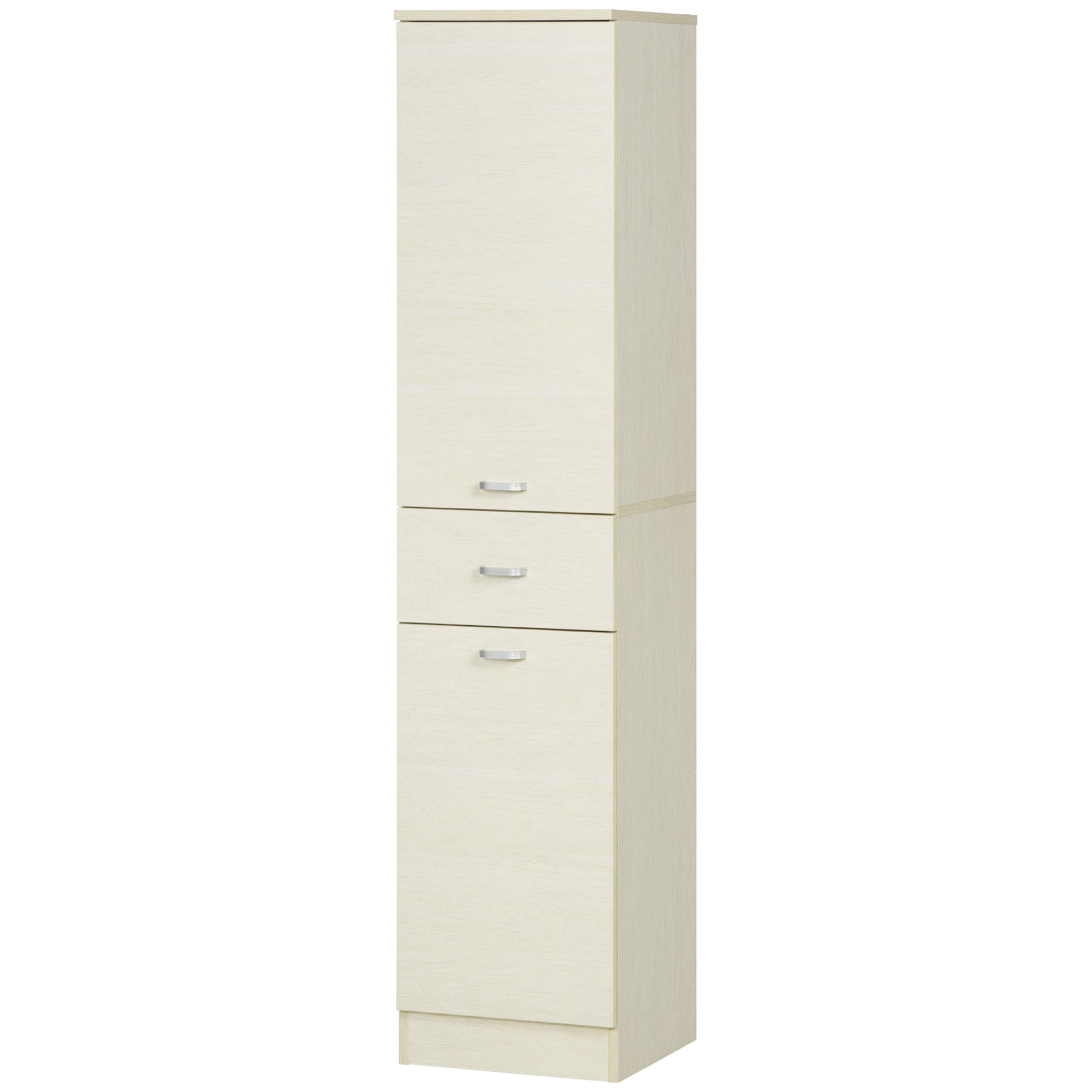 Wooden Bathroom Cabinet with 2 Cabinets, Central Drawer, and Adjustable Shelves, 34x34x150cm, Wood Color