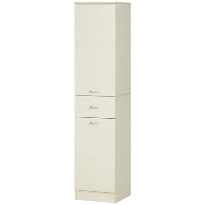 Wooden Bathroom Cabinet with 2 Cabinets, Central Drawer, and Adjustable Shelves, 34x34x150cm, Wood Color