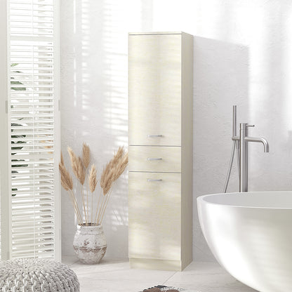 Wooden Bathroom Cabinet with 2 Cabinets, Central Drawer, and Adjustable Shelves, 34x34x150cm, Wood Color