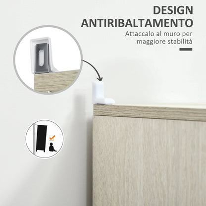 Wooden Bathroom Cabinet with 2 Cabinets, Central Drawer, and Adjustable Shelves, 34x34x150cm, Wood Color