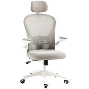 Mesh Rocking Office Chair Swivel Desk Chair with High Back Adjustable Headrest Lumbar Support 4D Foldable Armrest Height Adjustable 62x64x112-120 cm Grey
