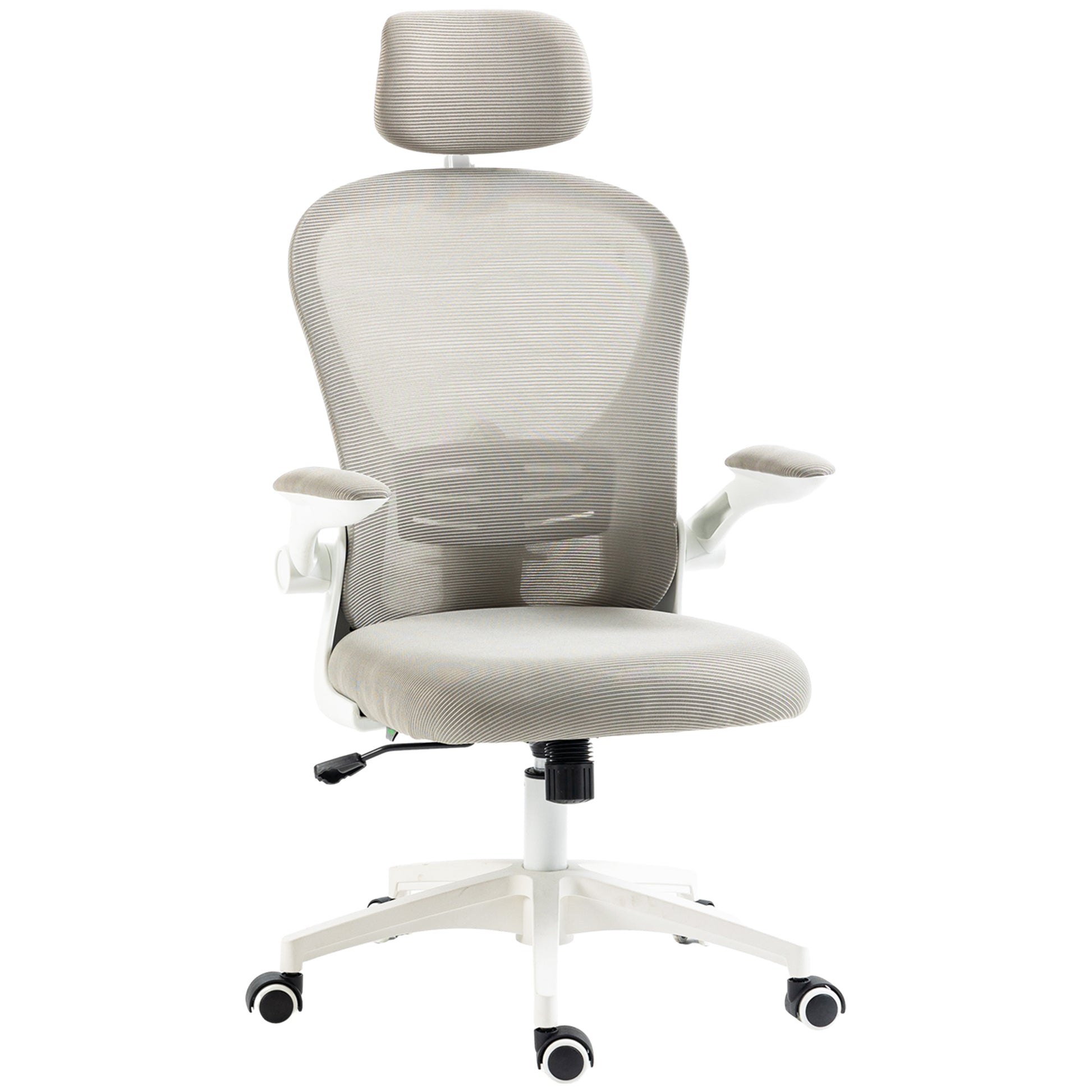 Mesh Rocking Office Chair Swivel Desk Chair with High Back Adjustable Headrest Lumbar Support 4D Foldable Armrest Height Adjustable 62x64x112-120 cm Grey
