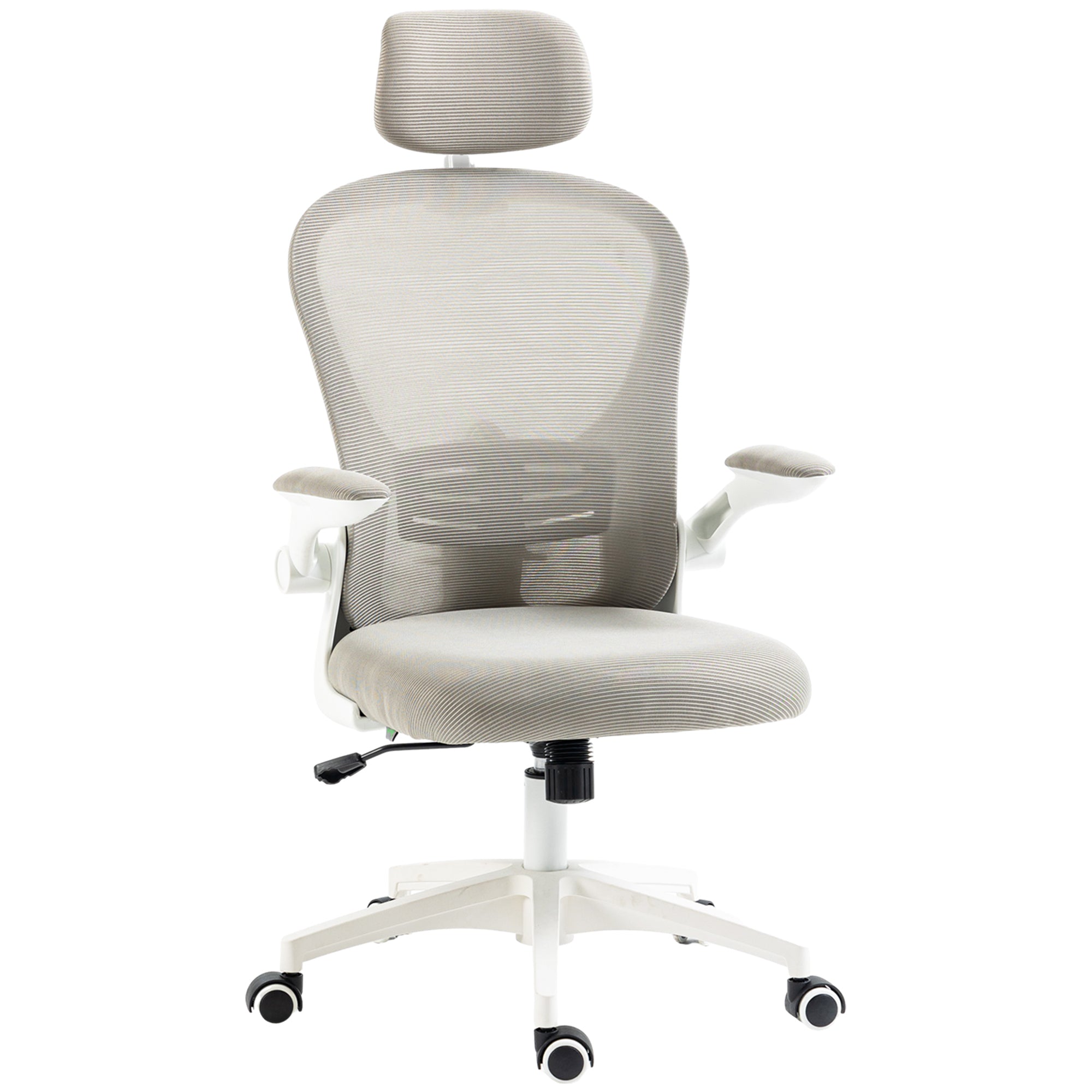 Mesh Rocking Office Chair Swivel Desk Chair with High Back Adjustable Headrest Lumbar Support 4D Foldable Armrest Height Adjustable 62x64x112-120 cm Grey