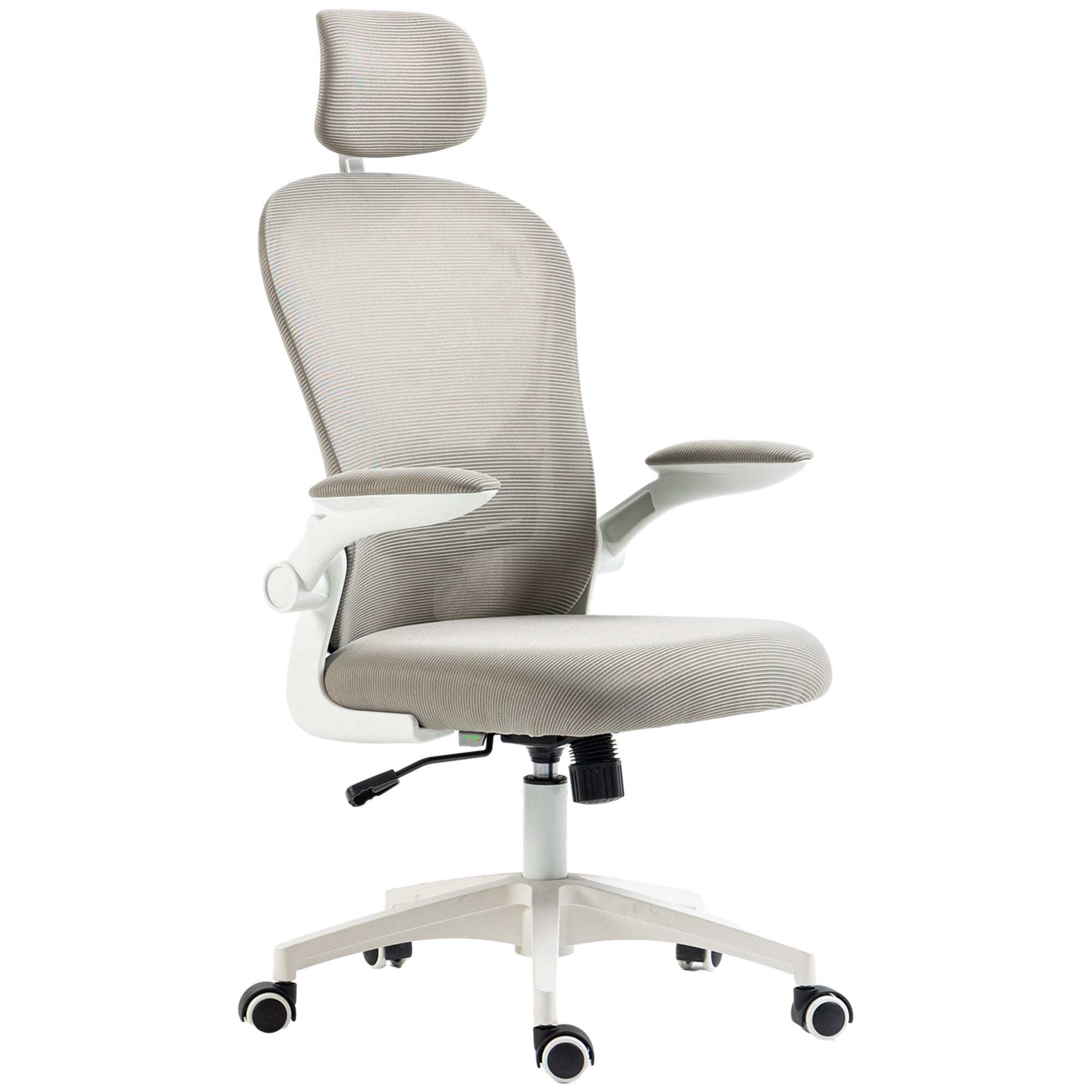 Mesh Rocking Office Chair Swivel Desk Chair with High Back Adjustable Headrest Lumbar Support 4D Foldable Armrest Height Adjustable 62x64x112-120 cm Grey