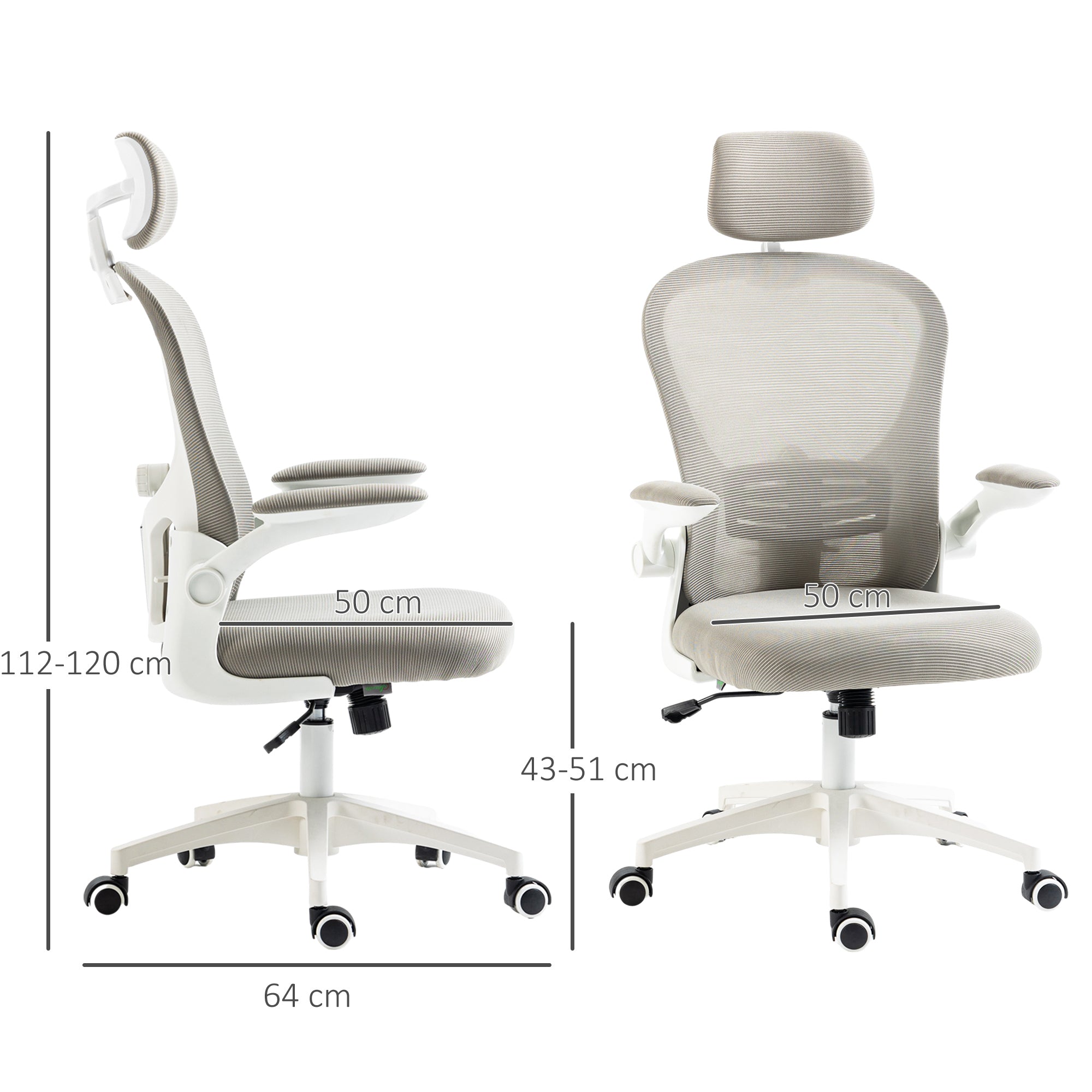 Mesh Rocking Office Chair Swivel Desk Chair with High Back Adjustable Headrest Lumbar Support 4D Foldable Armrest Height Adjustable 62x64x112-120 cm Grey