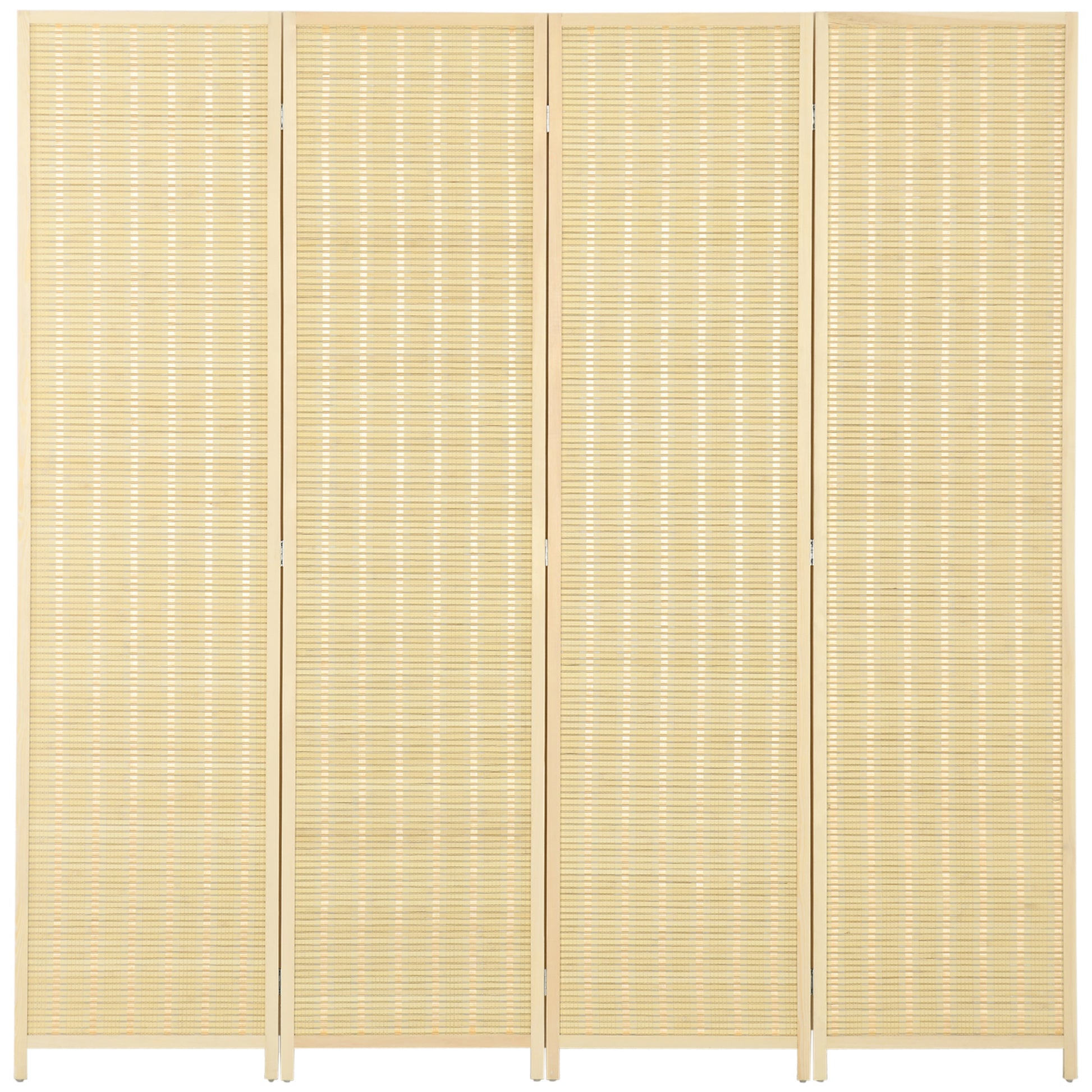 4-panel 180 x 180 cm Room Divider Privacy Screen Partition made of Bamboo, Foldable Soundproof Room Divider for Living Room Natural