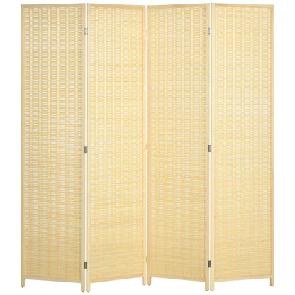 4-panel 180 x 180 cm Room Divider Privacy Screen Partition made of Bamboo, Foldable Soundproof Room Divider for Living Room Natural